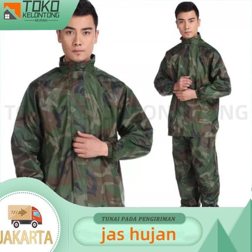 Jas Hujan Loreng Army Raincoat Campuran PVC Parasit Dan Nilon Tebal Setelan Jas Hujan Pria Dan Wanit
