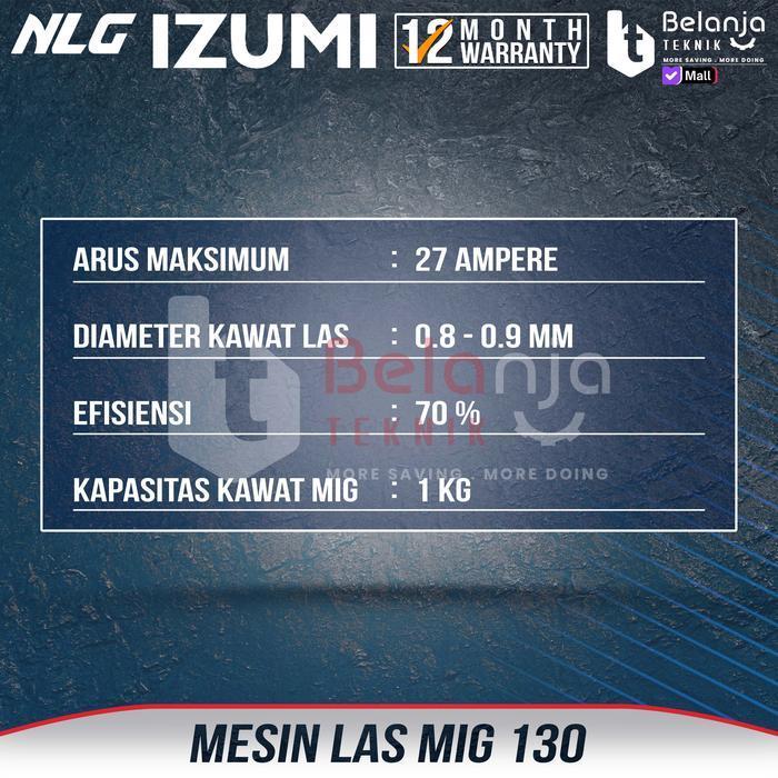 Nlg Mesin Las Co2 Izumi Mig 130 Mma Tig Tanpa Gas 130 A Besi Stainless Mig130 3-In-1 Multifungsi Gas