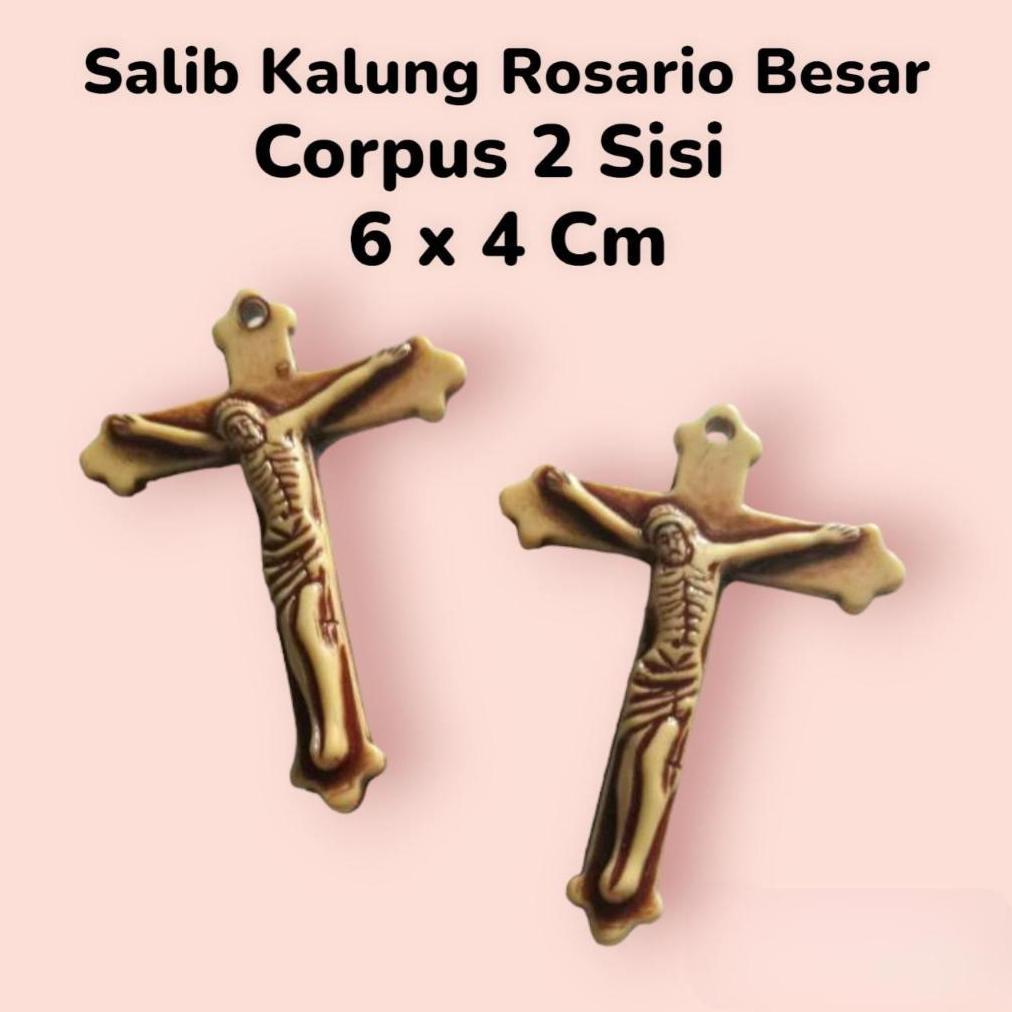 Salib Kalung Rosario Besar Katolik Corpus 2 Sisi Plastik Promo