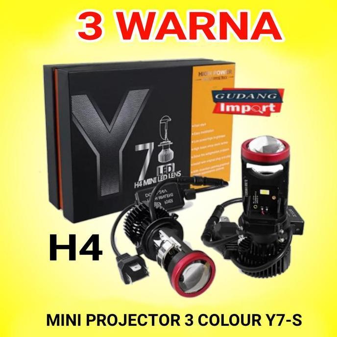 LAMPU LED MINI PROJECTOR PROJIE H4 MOBIL MOTOR Y7S 3 WARNA