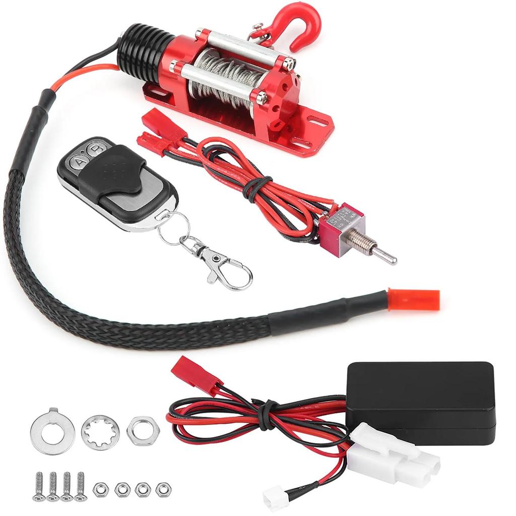 RC Car Winch 1/10 Scale RC Model Vehicle Crawler Car Accessory Metal Winch With Remote Controller RC