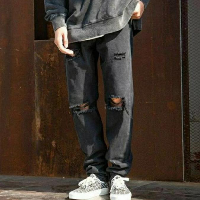 Mntp- Celana Jeans Sobek Sobek Jumbo Standar/Reguler Jeans Sobek Cowok Jumbo Pria Distro  Panjang  D