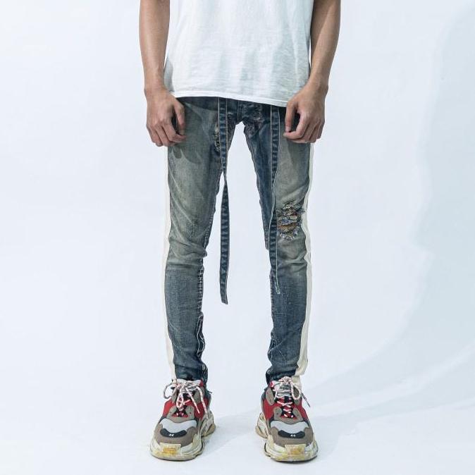 Mntp- M1 Mid Distressed - Rusted Blue Dual Stripes - Celana Jeans