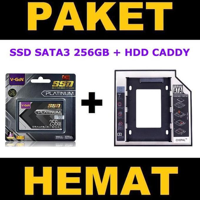 PAKET SSD Caddy SSD 256GB V-GeN PLATINUM RESCUE SATA 3 DVD Slot to SDD Slot 9.5mm-12.7mm