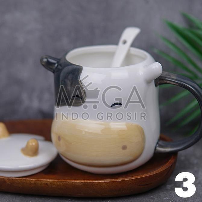 Good- Mug Keramik Sapi Cow Sendok Gelas Ceramic Minum Kopi Teh Premium Impor
