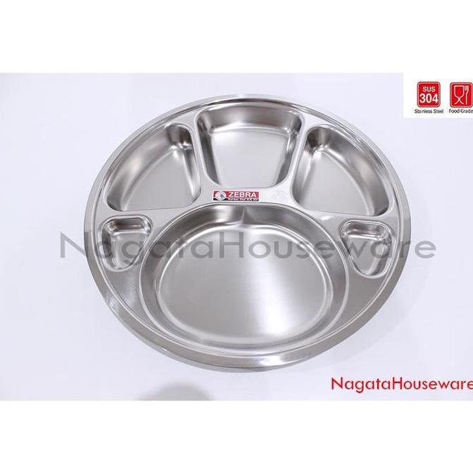 Good- Nampan Bulat Stainless / Piring Makan Sekat / Piring Makan Stenlis Round Compartment 35cm Zebr