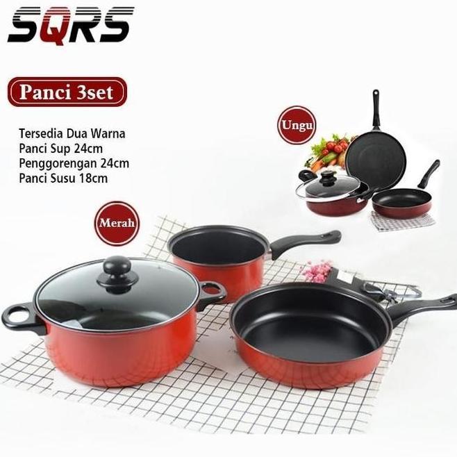 Panci Set 3In1Panci Teflon Wajan Anti Lengket Dan Serbaguna