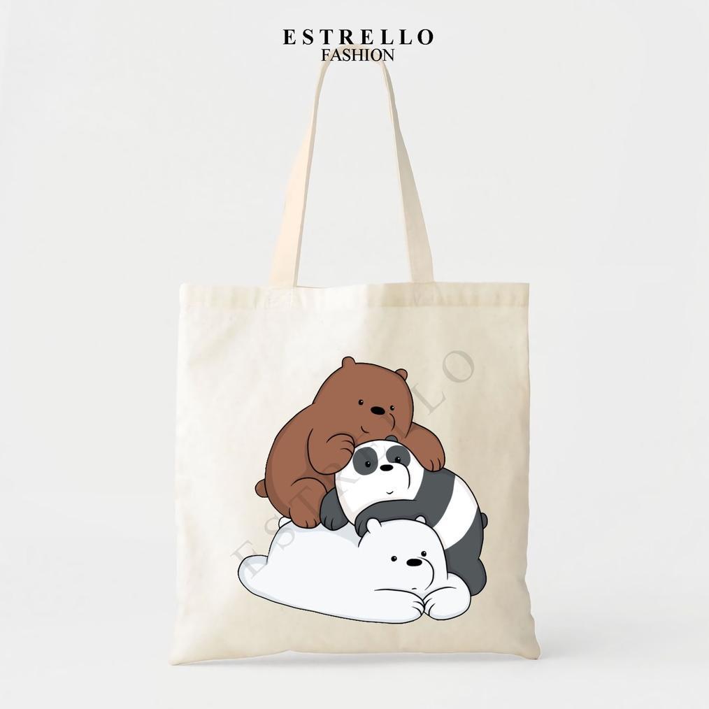 Good- Estrello Fashion - Tote Bag We Bare Bears Panda Grizzly Ice Bear Lucu Tas Serut Kanvas Tebal