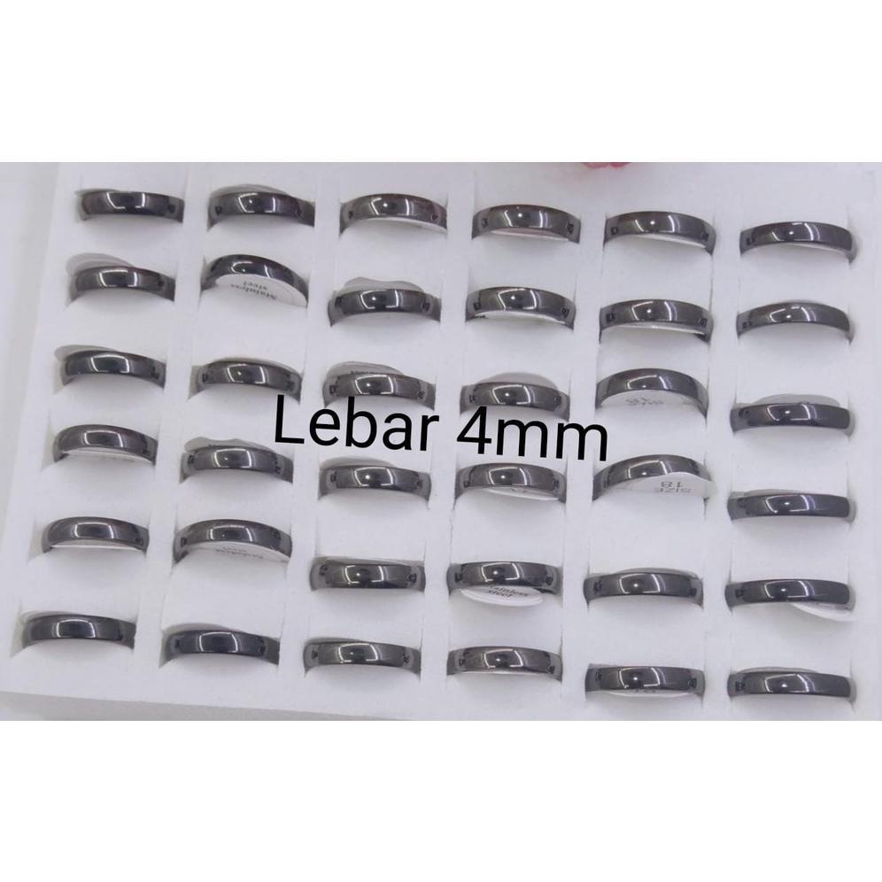 Cute- Cincin Titanium 1 Box Isi 36 Pcs Ukuran 16 Sampai 19 / Covl Hitam Polos 3 Dan 4 Mm Dunia Gelan