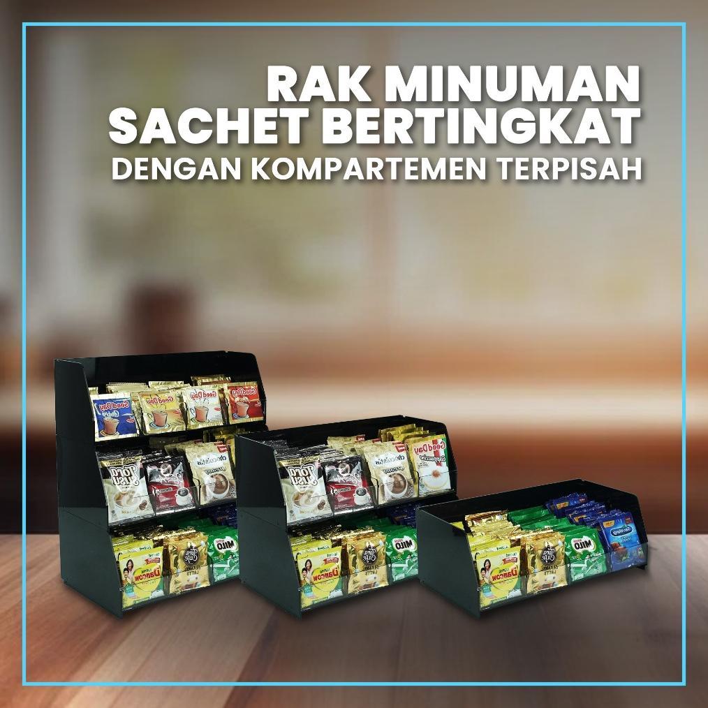 Rak Display Minuman Sachet Akrilik Kompartemen Tingkat Terpisah