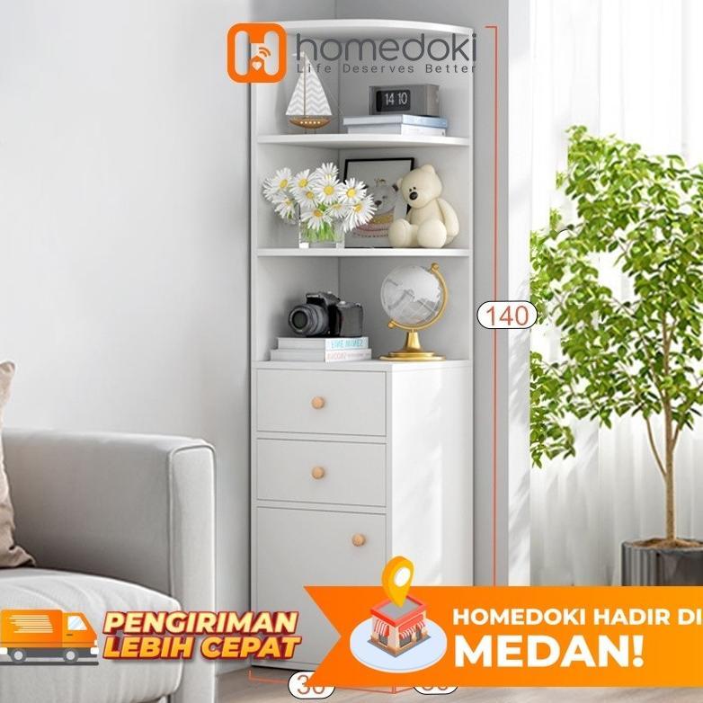 Homedoki Rak Sudut Kayu Serbaguna Rak Buku /Rak Buku Setengah Terbuka / Lemari sudut Kamar Tidur