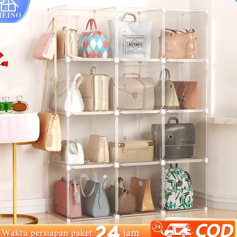Lemari Tas Transparent Storage Display Box Kotak Penyimpanan Tas Minimalis Buku Rak Penyimpanan Plas