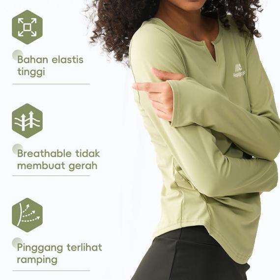 Grily- [Hapigogo] Atasan Olahraga Lengan Panjang Model Longgar Baju Yoga Lengan Panjang Longgar Wani