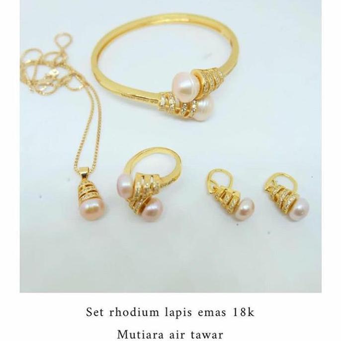 Terlaris Perhiasan Set 4In1 Rhodium Mutiara Tawar Lombok