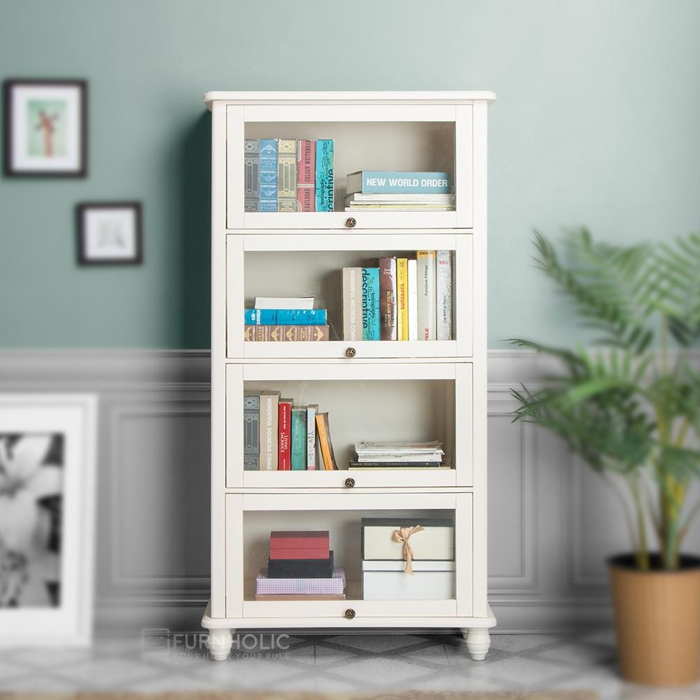 IFURNHOLIC Jeniffer 4 Glassdoor Bookcase I Lemari Pajangan Kaca I Rak Display Kaca | Lemari Dapur