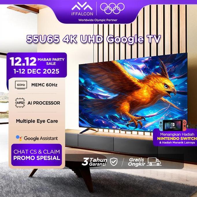 Terlaris Iffalcon 55 Inch U65 Series Google Tv (Android 12) Smart Digital - 4K Uhd - Dolby Audio - G