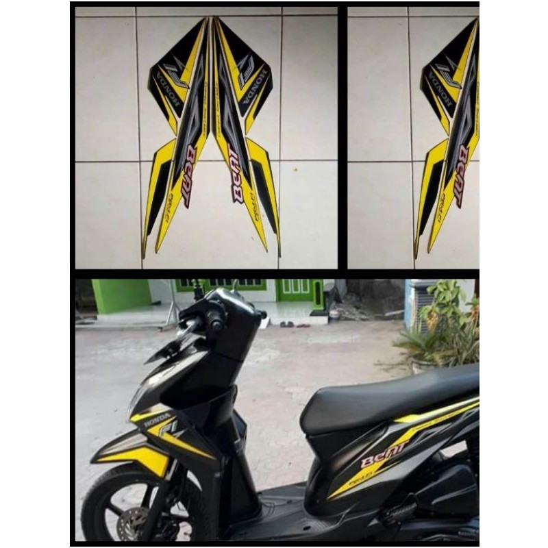 STIKER STRIPING LIS LES POLET PLAT PLISIR BODY MOTOR HONDA BEAT FI 2014 ABU KUNING berkualitas origi