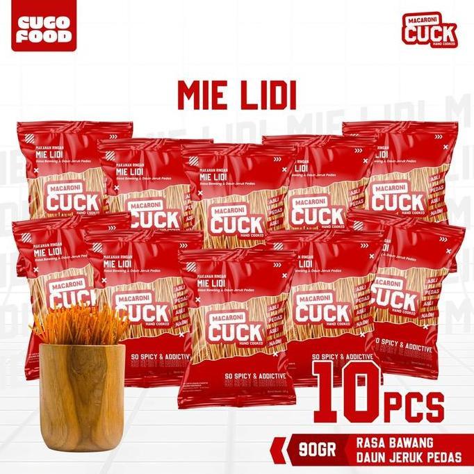 DISKON Macaroni Cuck Mie Lidi Pedas Daun Jeruk Kemasan Reg 80 Gr x 10 Pcs Snack Cemilan Gurih Asin R
