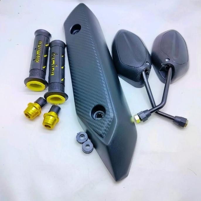 Paket Cover Tameng Knalpot Honda Beat Fi 2014+ Hangrip+ Jalu Stang+ Spion Beat Hitam Ori Standar Tut
