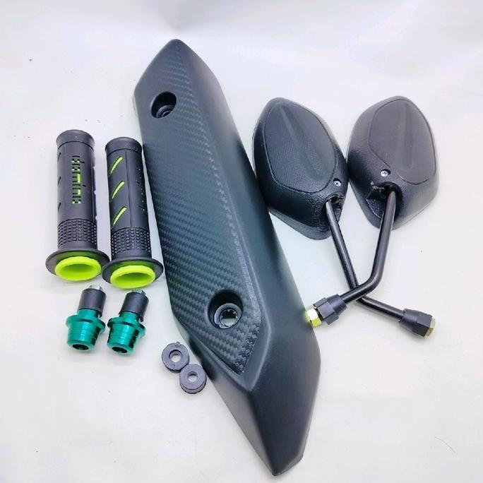 Paket Cover Tameng Knalpot Honda Beat Fi 2014+ Hangrip+ Jalu Stang+ Spion Beat Fi Hitam Ori Standar 
