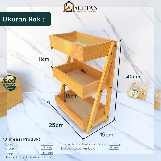 Dkrs- Rak Bawang Susun 3 Kayu Pinus | Rak Dapur Minimalis Estetik | Rak Kayu Serbaguna
