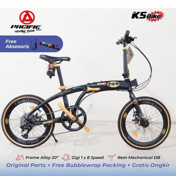 Terlaris Lipat Pacific Noris Batman 20 Inch Frame Alloy Shifter 8 Speed Rem Cakram Folding Bike Pasi