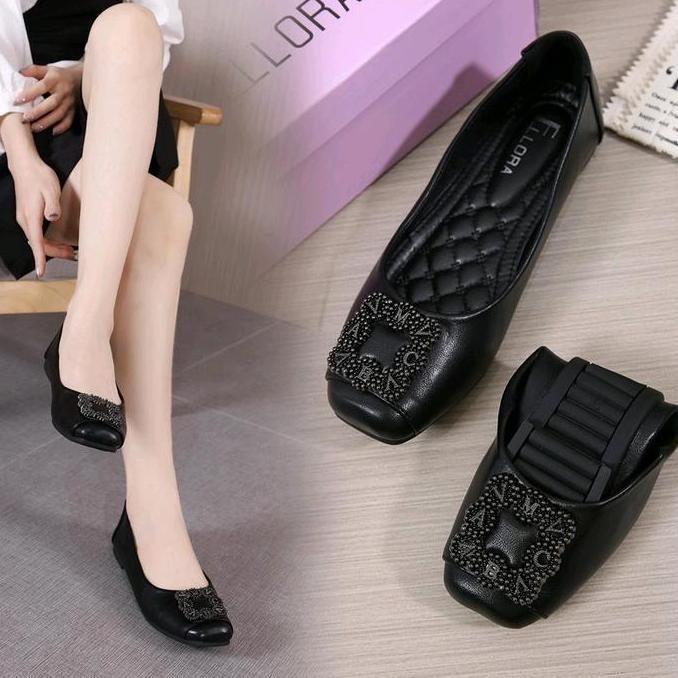 PROMO - ELLORA EG-2020 Sepatu Flatshoes Wanita Kerja Import Premium Original Black Shoes connection 