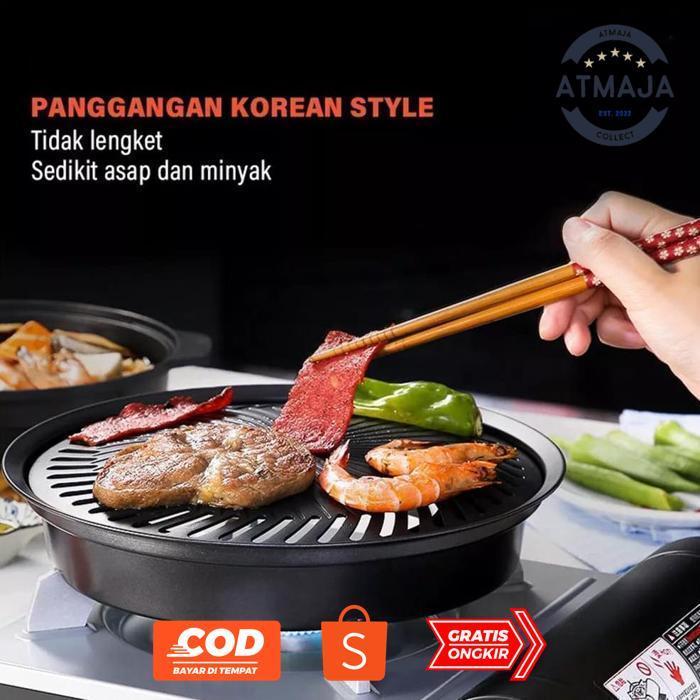 ATMAJACOLLECT ULTRA GRILL PAN TD | BBQ GRILL PAN SMOKE SET ALAT BAKARAN BULAT ANTI LENGKET  PEMANGGA