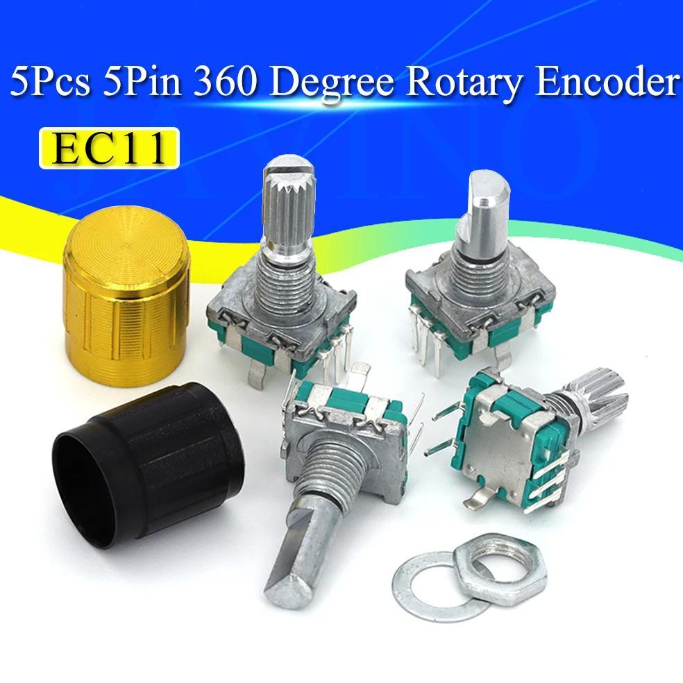 5PCS/LOT 20 Position 360 Degree Rotary Encoder EC11 w Push Button 5Pin Handle Long 15/20MM With A Bu