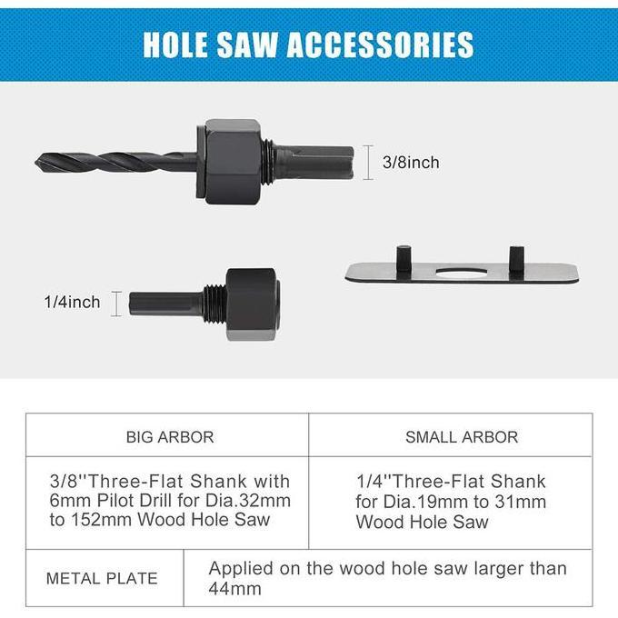 Yourpw- Jld Mata Bor Holesaw 16Pcs Mata Bor Bulat Lubang Set Mata Bor Pelubang Kayu Pipa Paralon Pvc