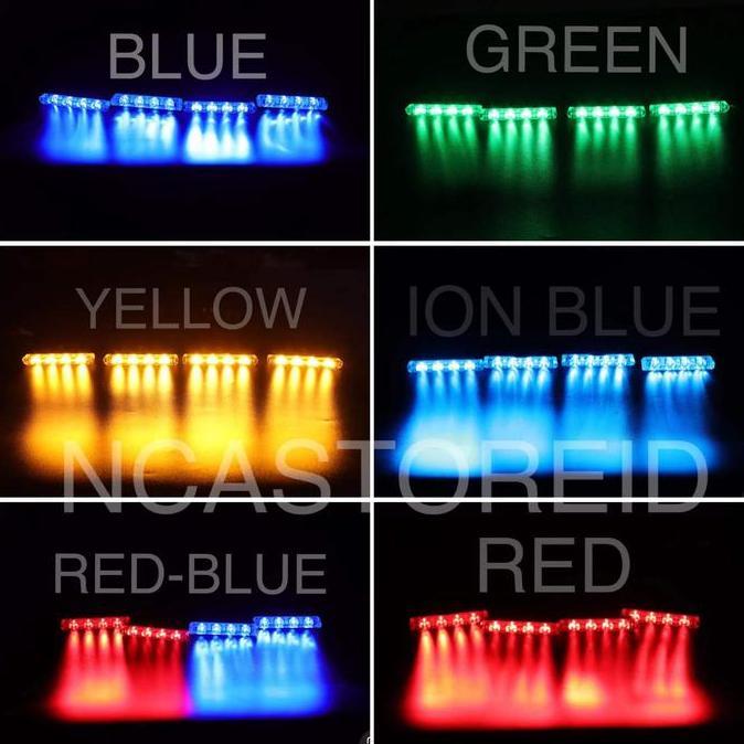 LAMPU LED STROBO GRILL MOBIL 4 TITIK 12V BIRU TERANG PREMIUM