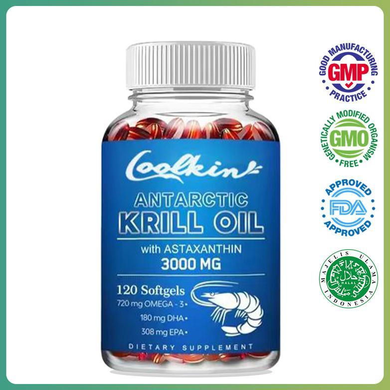 Ready Minyak Krill Antartika 3000mg Krill Oil Capsules Suplemen Omega-3 dengan 308mg EPA & 180mg DHA