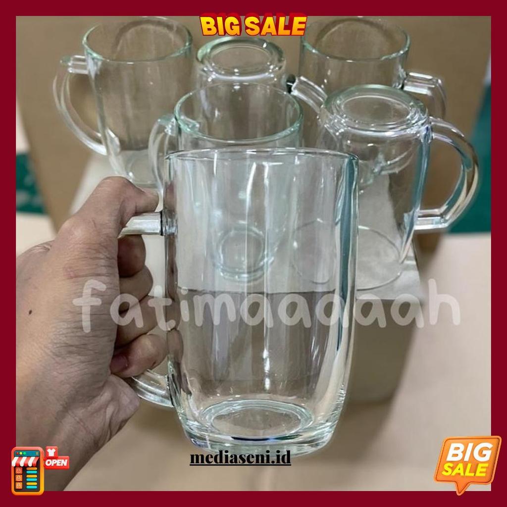 Kim Glass - Gelas Gagang Kaca Gelas Air Minum 420 Ml M1551 Gelas Teh Gendut @6 Pcs Siap Kirim