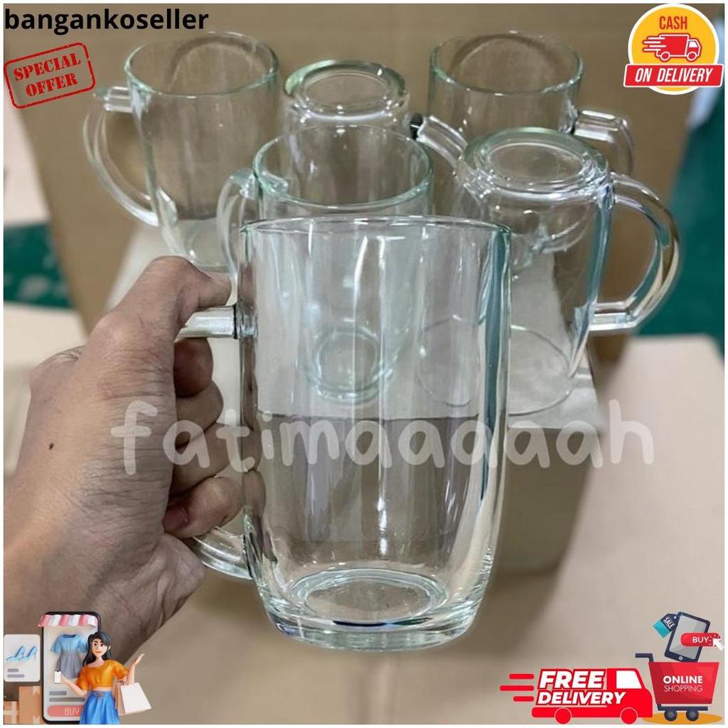 Kim Glass - Gelas Gagang Kaca Gelas Air Minum 420 Ml M1551 Gelas Teh Gendut @6 Pcs Siap Kirim