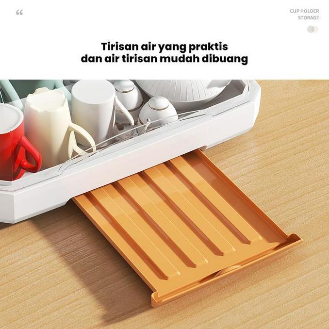 Premium Muzy Tempat Penyimpanan Gelas Piring Makan Rak Pengering Alat Makan Dengan Penutup Anti Debu