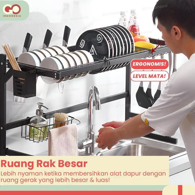 GO - Rak Dapur Wastafel Bahan Besi Lapis Cat Coating Anti Karat Dengan Aksesoris Warna Hitam