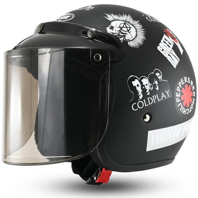 Helm Bogo Retro Motif Band Sni Pria Wanita Helmet Motorcycle