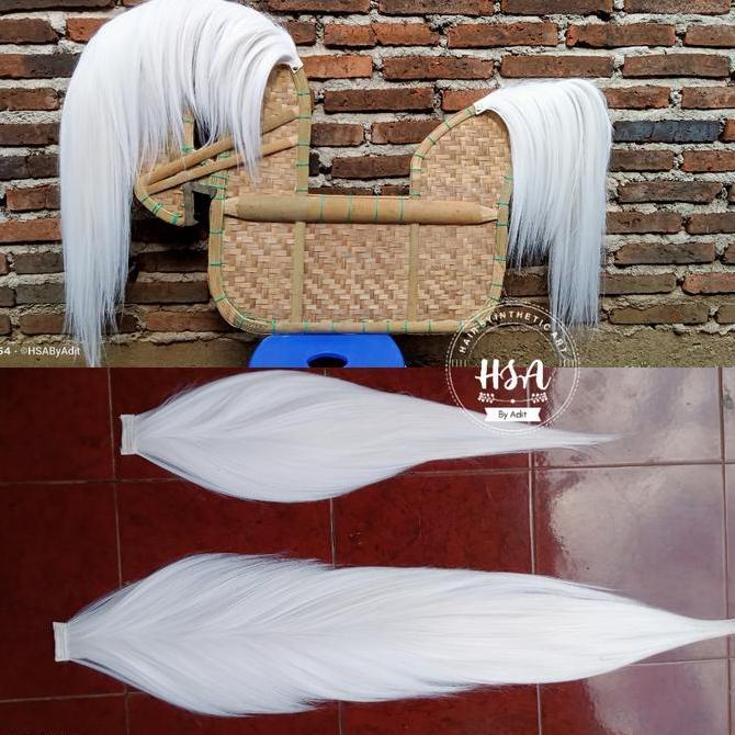 Rambut jaranan sintetis putih tisu/kertas 1 pasang super buntut kuda sintetis clay 24