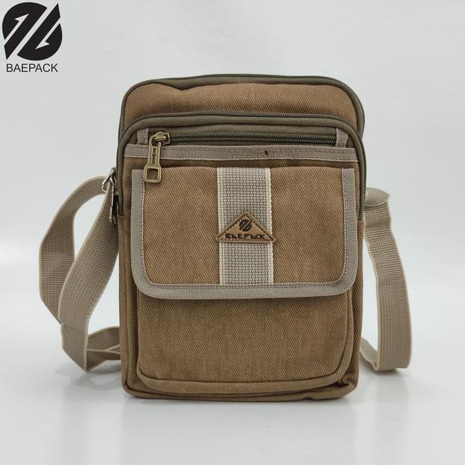 Bag- Baepack Tas Selempang Kanvas Pria Alfie Cokelat Muda Original / Tas Bahu Selempang Canvas Premi