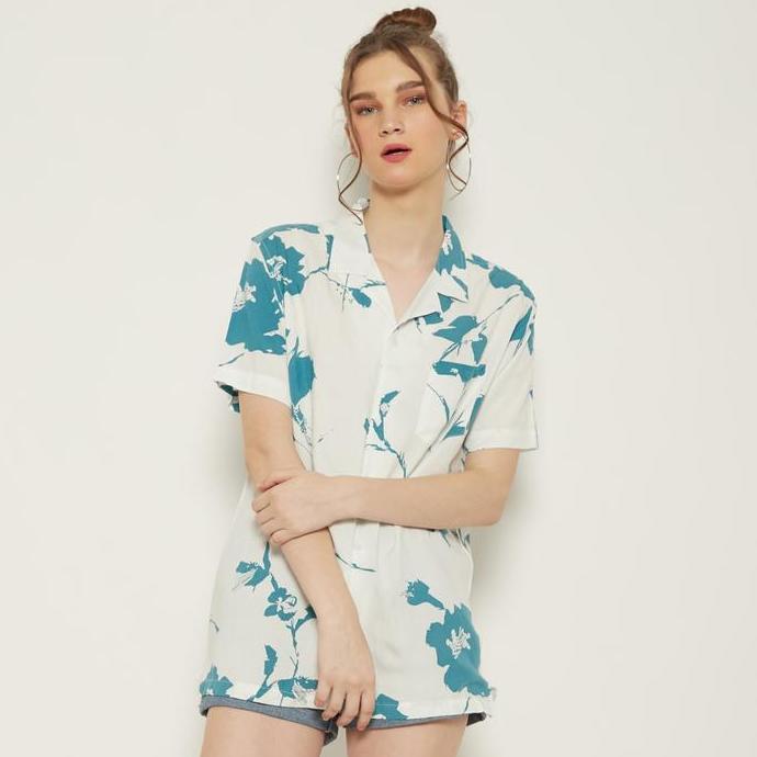 M231 Kemeja Pria Printing Hawaii Pendek Putih 0632A