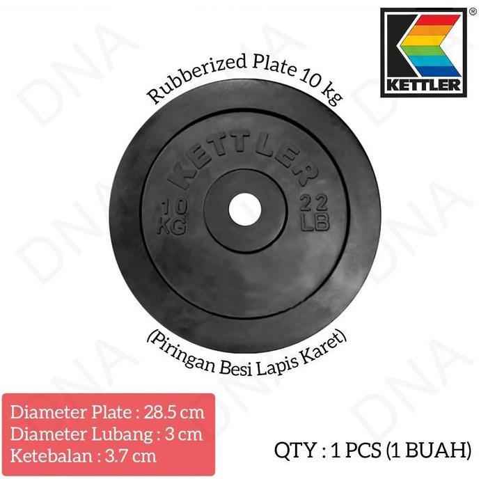 Kettler Rubberized Weight Plate 10 KG - Piring Barbel Karet