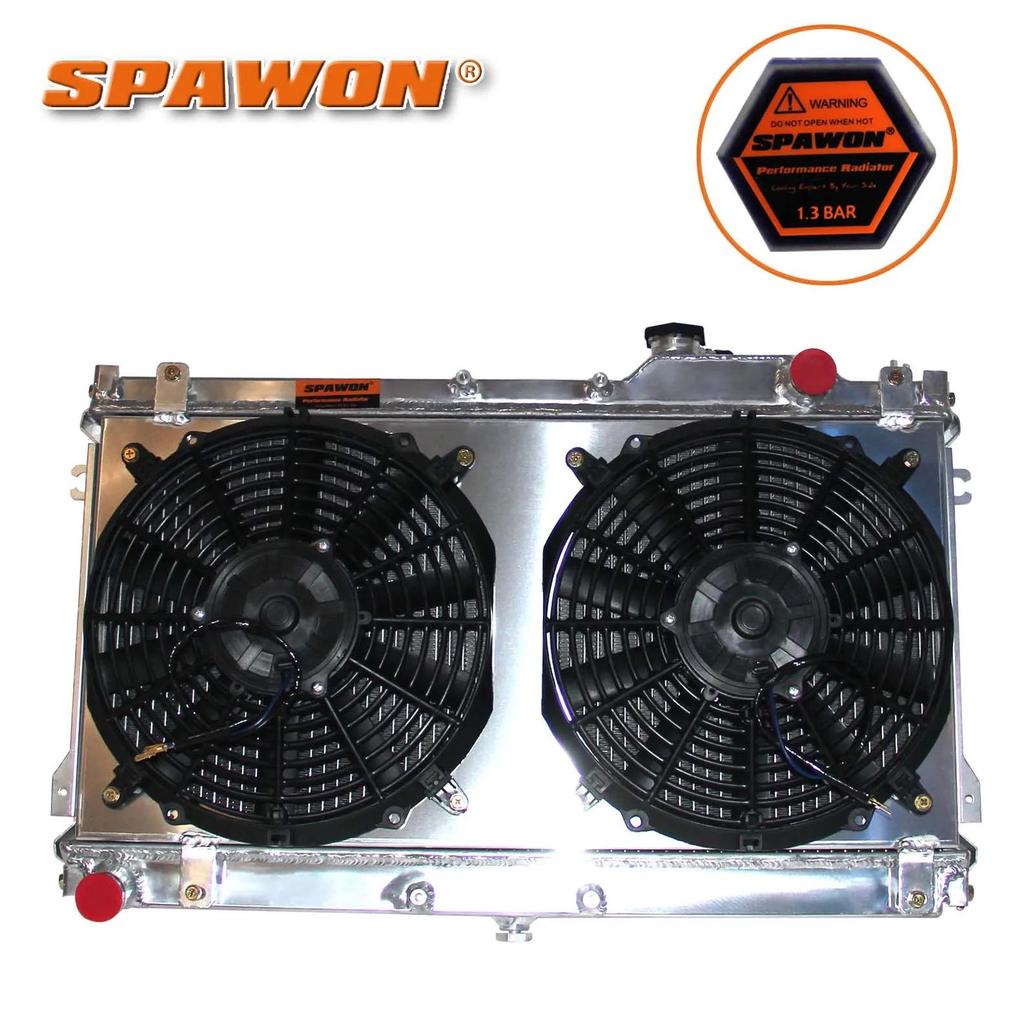 SPAWON Radiator With Fan Shroud For Mazda MX5 Miata 1990-1997 L4 MT 2 Row Aluminum