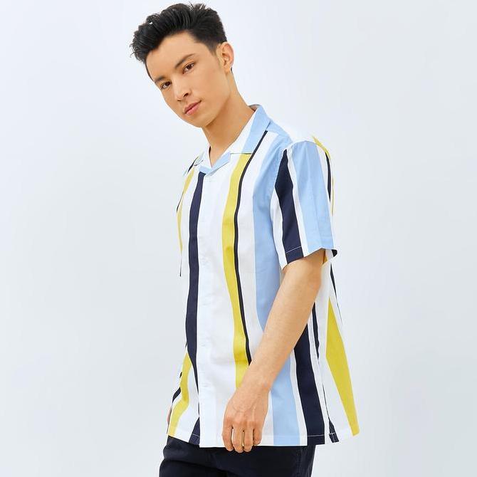 M231 Kemeja Pria Stripe Hawaii Pendek Putih 2849