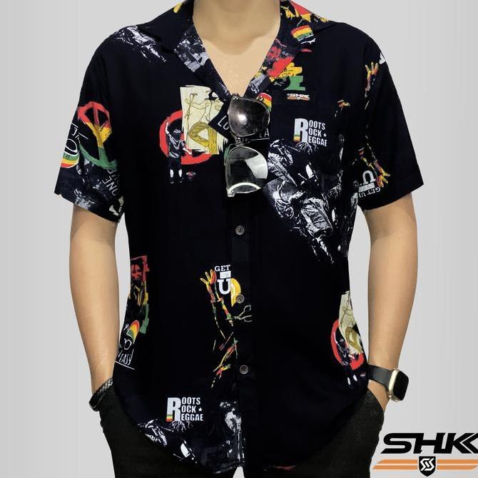 SHK Kemeja Hawai vintage baju pria wanita Amarillo BOB MARLEY