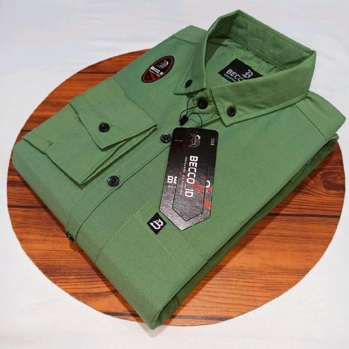 Kemeja Pria Polos Lengan Panjang Kemeja Pria Sage Green