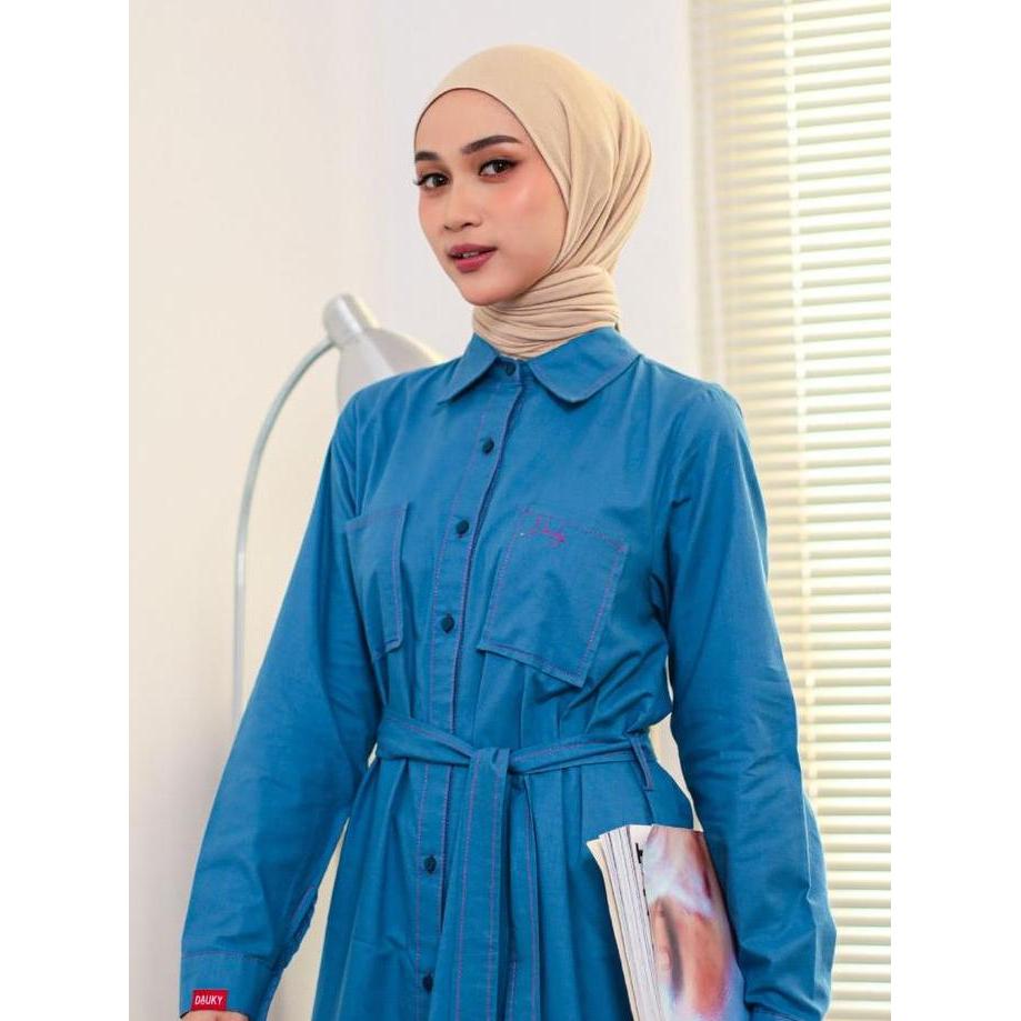 [New Collection] Dauky Gamis Katun L Dress Pocket Cotton Muslim Wanita