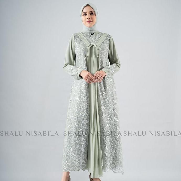 Shalu Nisabila - Dzafina Gamis Dress Gaun Panjang Mewah Brokat Tile Baju Muslimah Brukat Tile Wanita