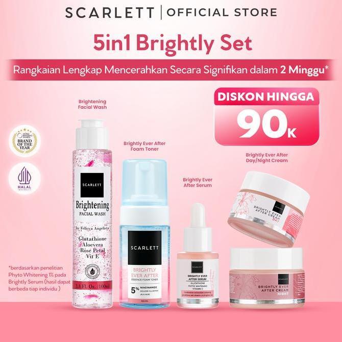SCARLETT Paket Mencerahkan Wajah , Menghilangkan Jerawat, Mencegah Penuaan - ( Brightly Series/Acne 