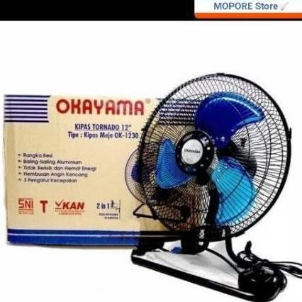 Kipas Angin Besi OKAYAMA 12'inchi Tornado 2 in 1(Meja & Dinding) TERBAIK