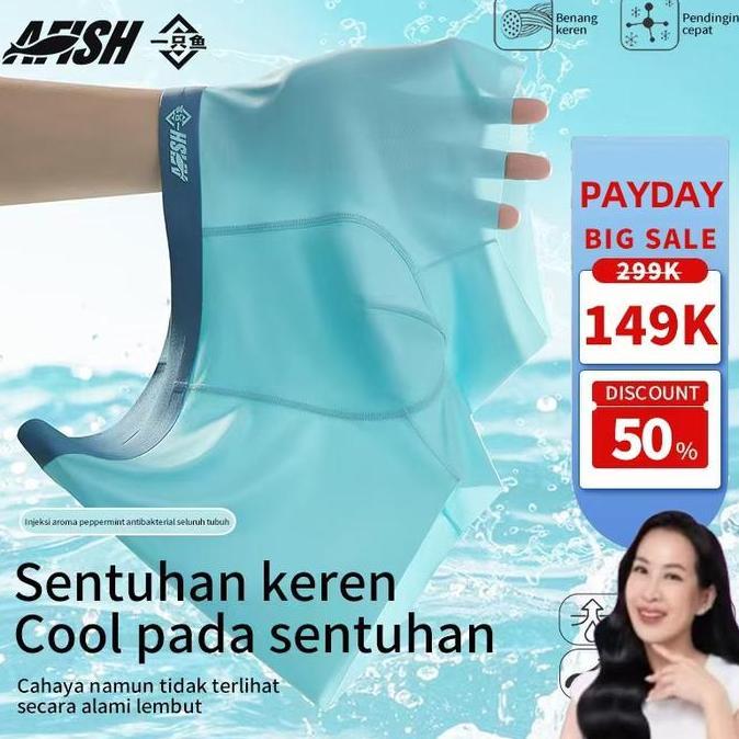 Promo Louisse*AFISH6,12 Potong AFISH Celana Dalam Pria Ice Silk Kain Sutra Es,7A Antibakteri 3D, 7 H